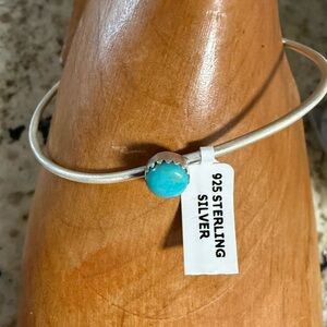 Artisan Mojave Turquoise Sterling Silver Stacking Bangle Bracelet Solid back adj